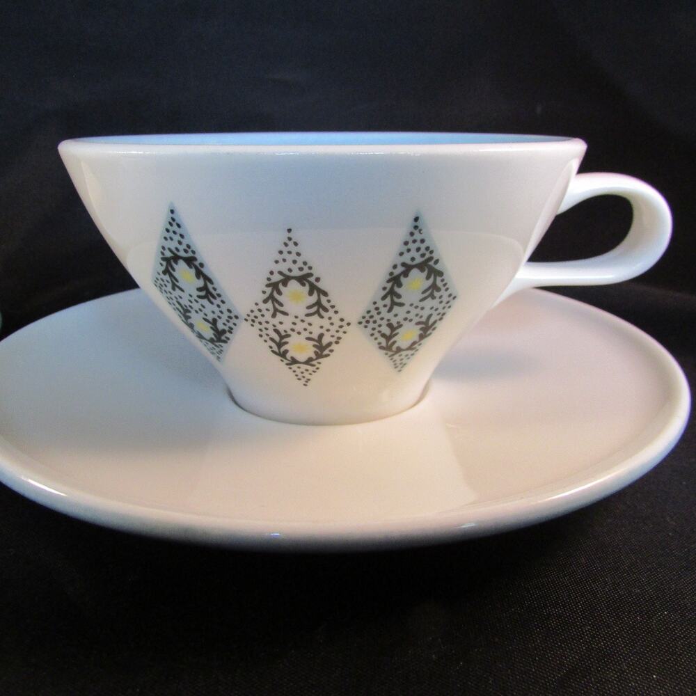 2 Iroquois Blue Diamond Cup and Saucer Ben Seibel Informal China Mid Century MCM - Picture 2 of 6